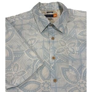 Quiksilver Shirt Men's Size LG Blue White‎ Geometric Hawaiian Collection Polo